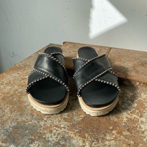 Zara leather beaded wedge style sandals NWOT